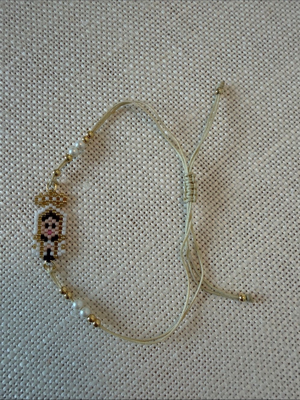 Handmade Beige Cord Beaded Bracelet